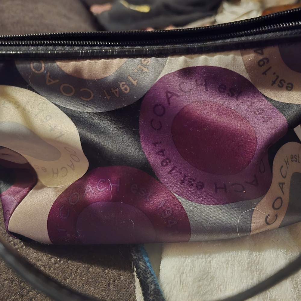 Coach Black and Purple Circle Pattern Cosmetic Bag